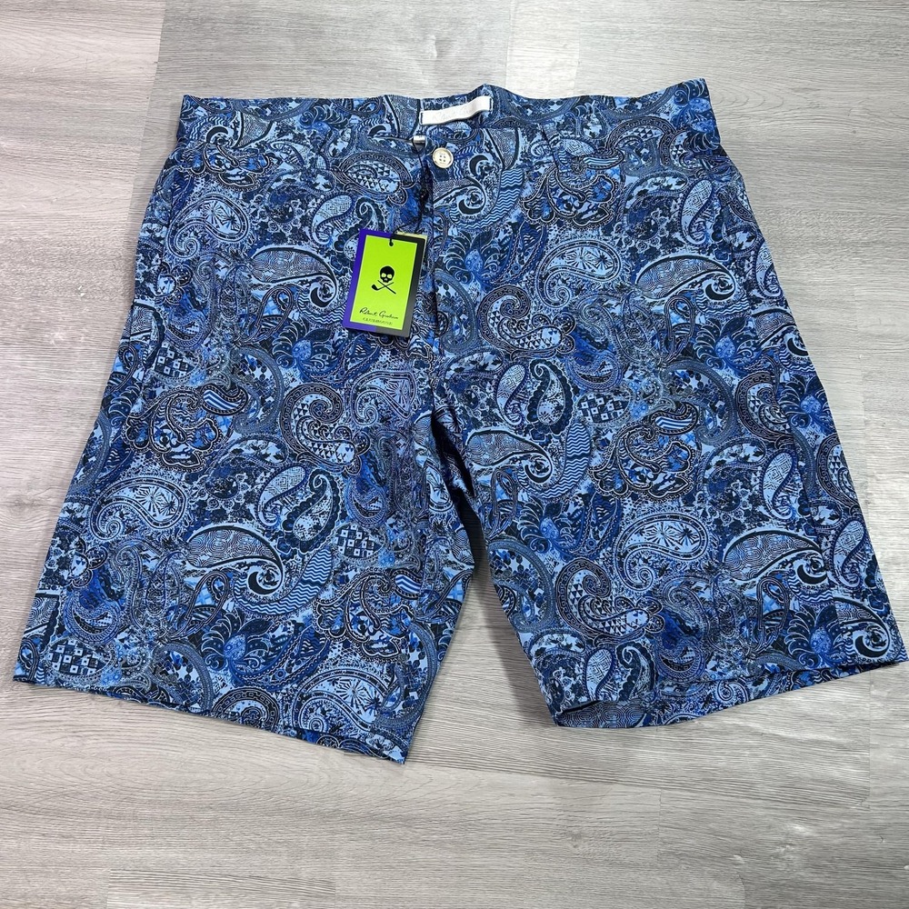 Robert Graham Shorts Mens 34 Blue Paisley Golf Stretch Chino Clubhouse Print